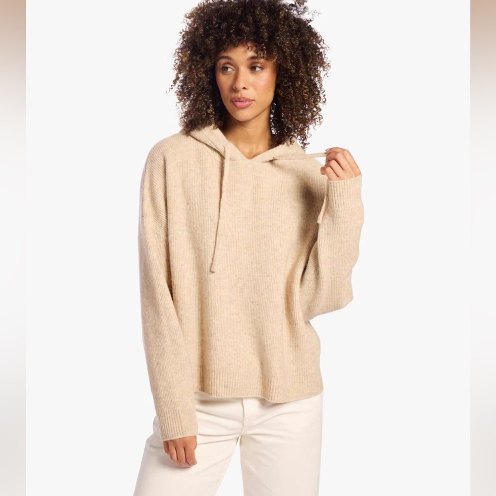 Nuuds | Cozy Knit Ribbed Sweater Hoodie (Heather Oat) sz M